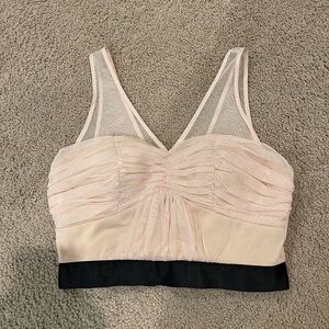 JUMP Tulle Mesh Ballerina Padded V-neck Crop Top w/ Black Tie Ribbon